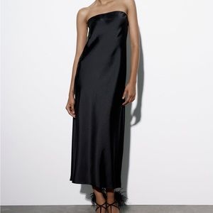 Zara satin effect strapless black dress. Size small. Only worn once.